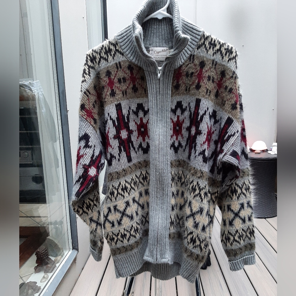 Men's 80s Vintage Clipper Mist Nordic Fair print zip up sweater